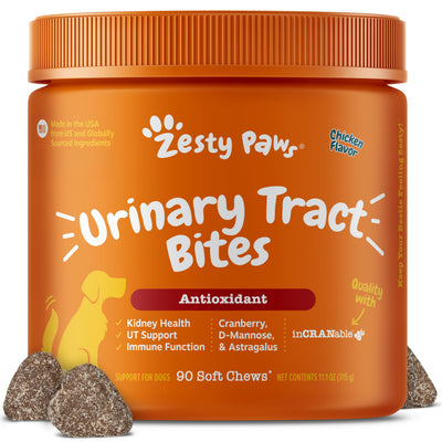 Zesty Paws front pack showing product and chicken flavor benefit
