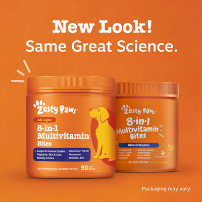 Zesty Paws omega oil and cod liver visual showing fatty acids for skin benefit