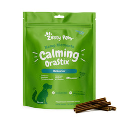 Zesty Paws tub front view showing label and peppermint flavor benefit