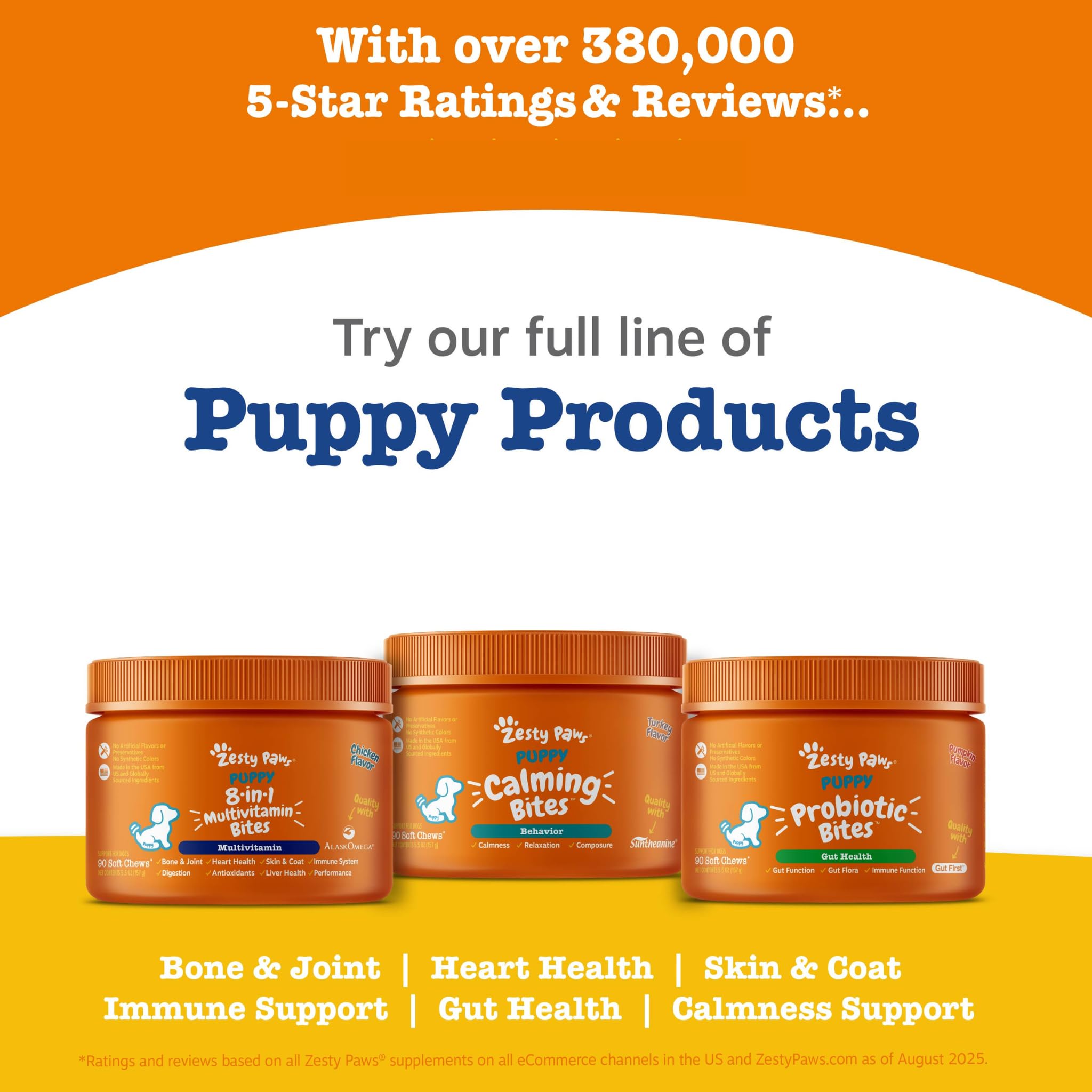 Zesty Paws rótulo nutricional y lista de ingredientes visible claramente