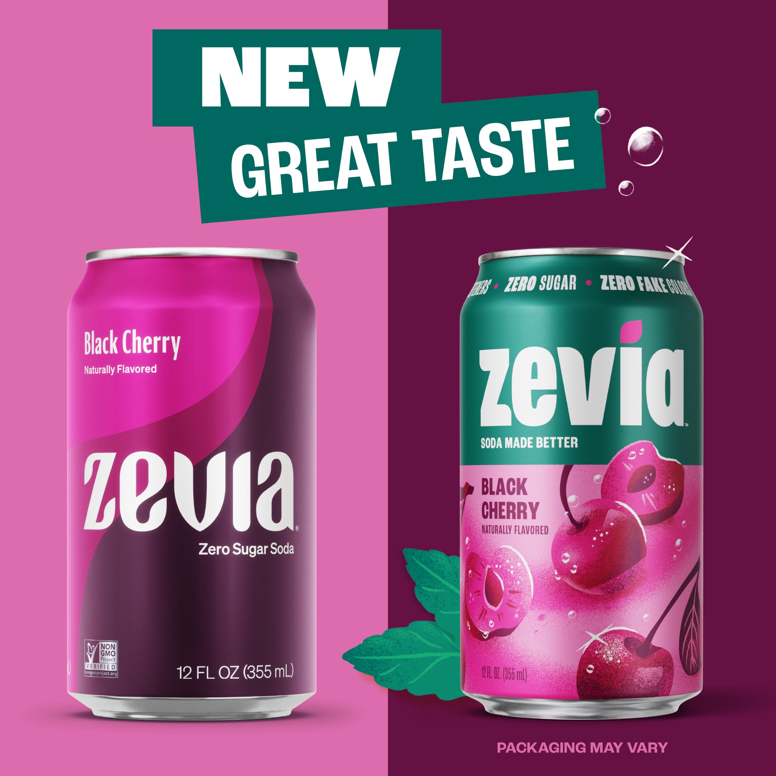Primer plano de burbujas y textura Zevia Black Cherry, sensación fresca