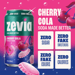 Zevia lata de Cherry Cola 12 oz cerrada, resaltando formato individual práctico