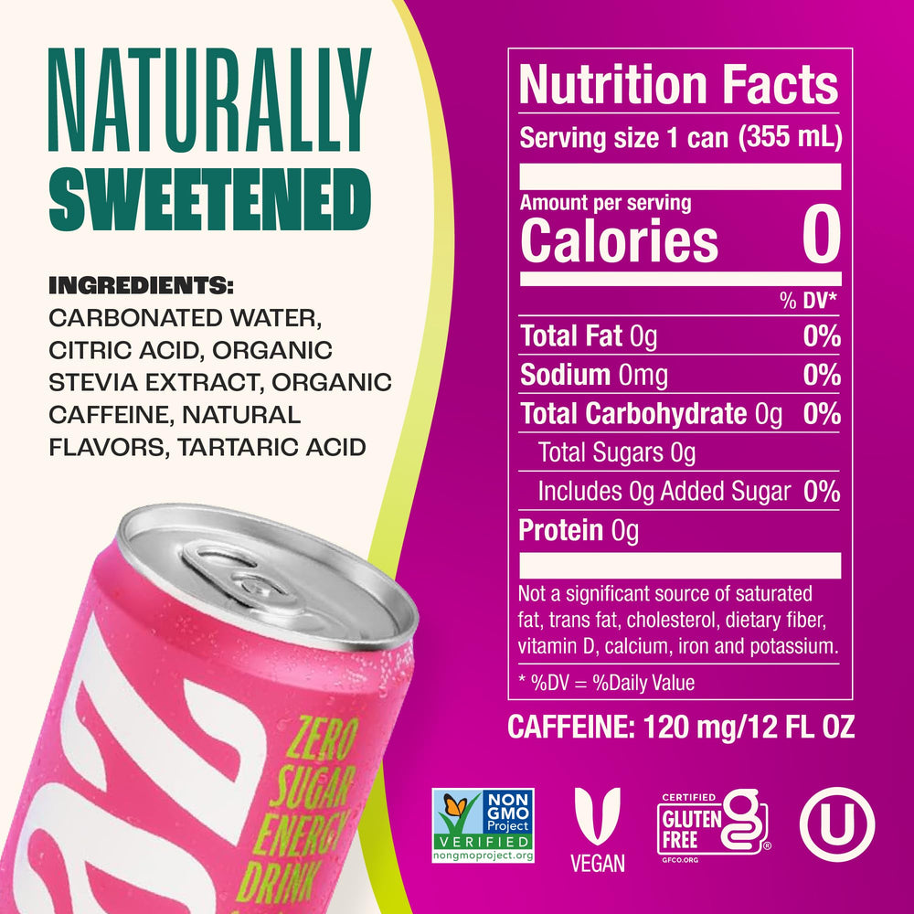 Zevia agrupación de latas que muestra etiquetas de Sandía, Durazno, Fresa y Piña
