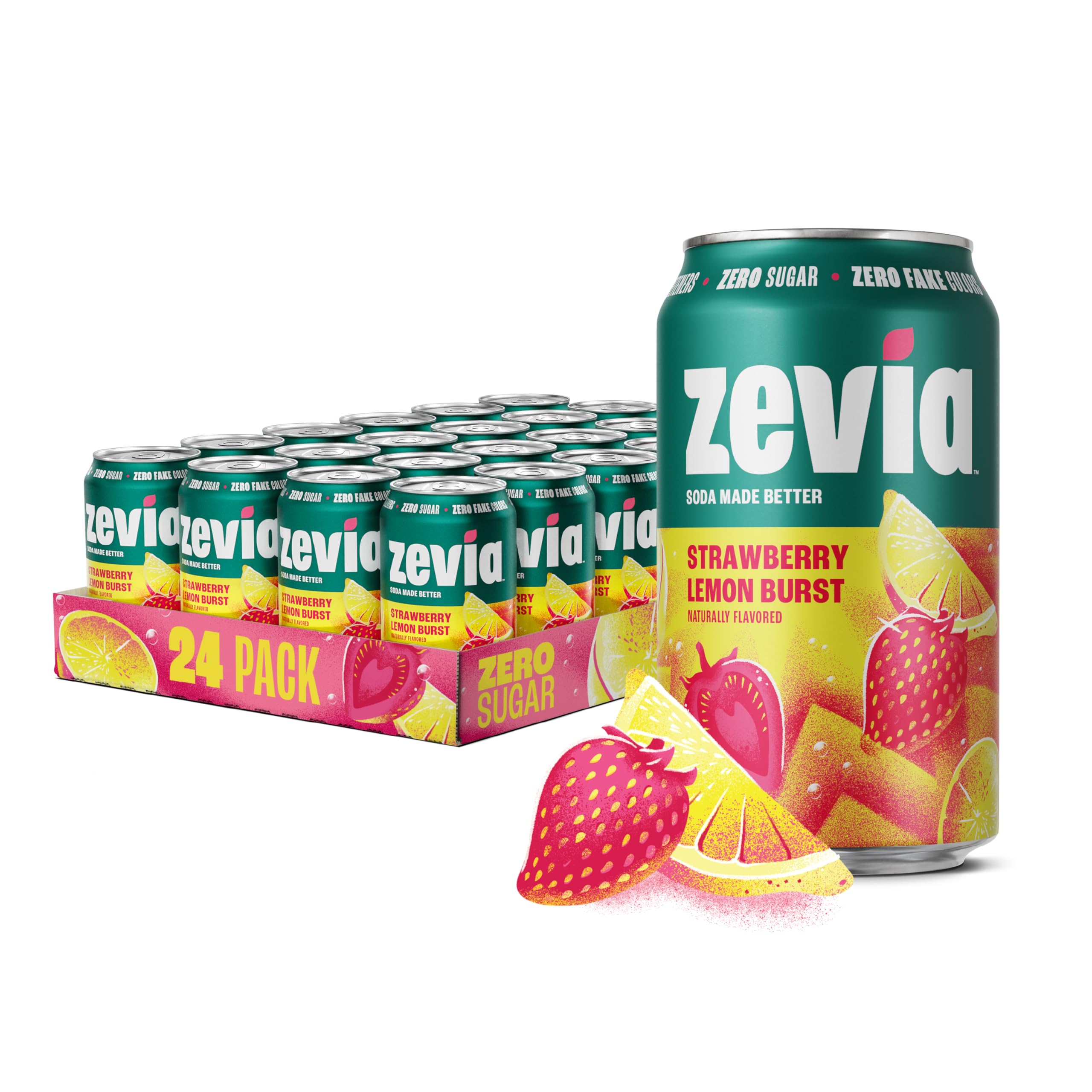 Zevia lata frontal Strawberry Lemon Burst mostrando diseño y refresco