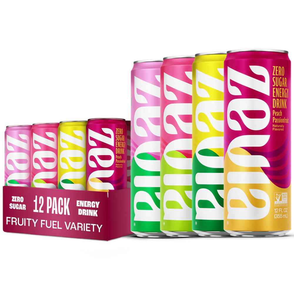 Zevia pack frontal mostrando las cuatro latas y variedad de sabores para elección rápida