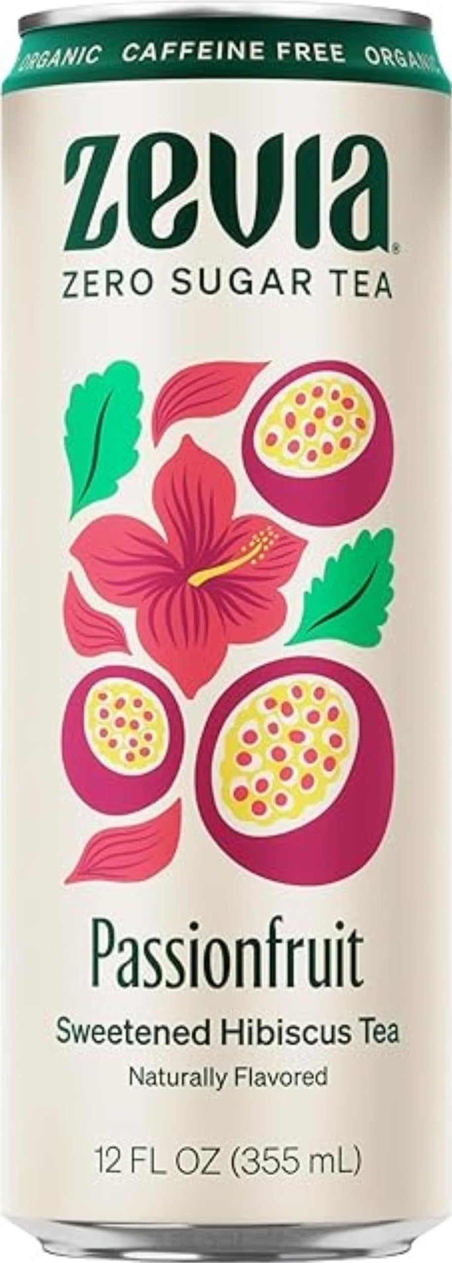 Zevia lata frontal hibisco y maracuyá mostrando diseño y frescura