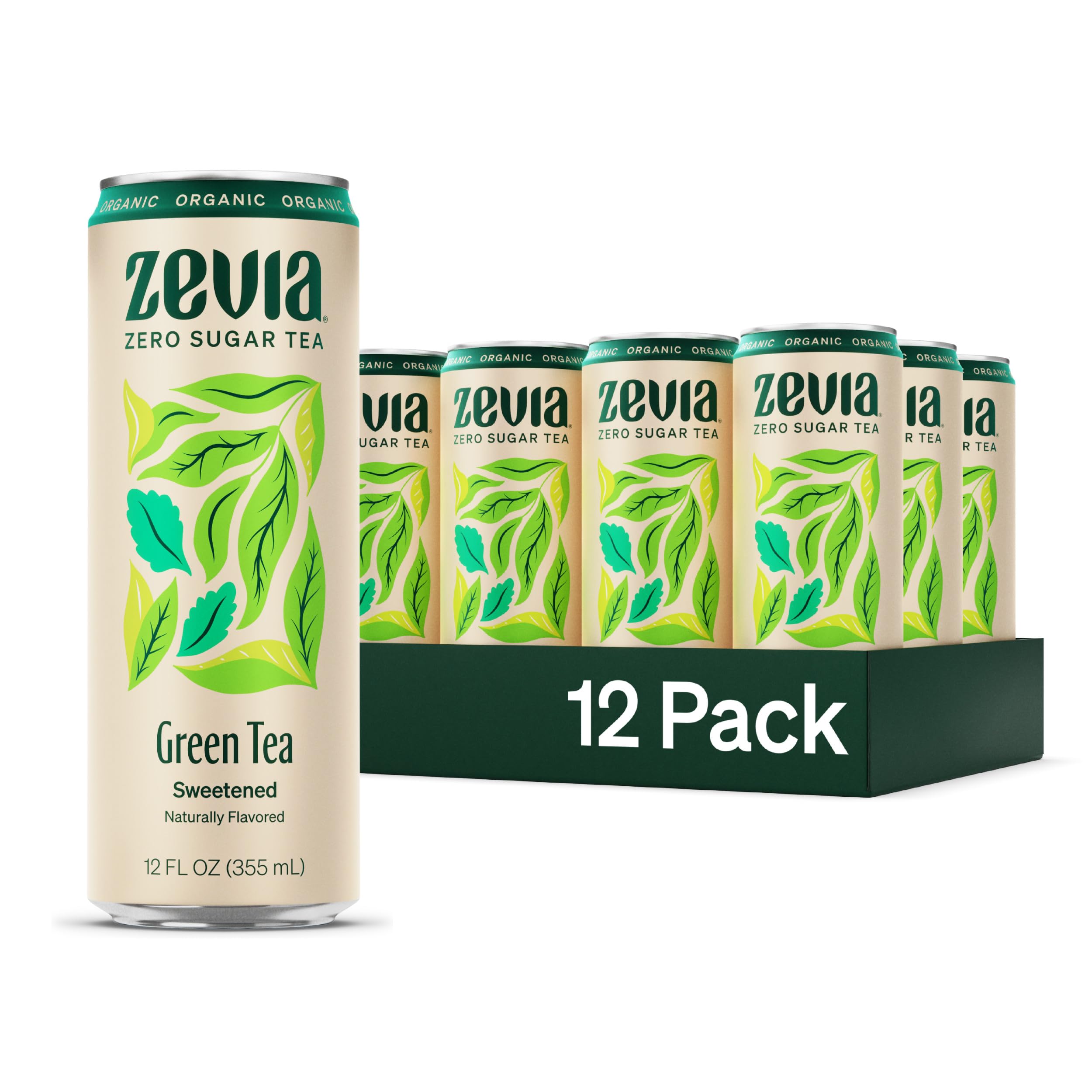 Zevia lata frontal de té verde mostrando diseño y conveniencia