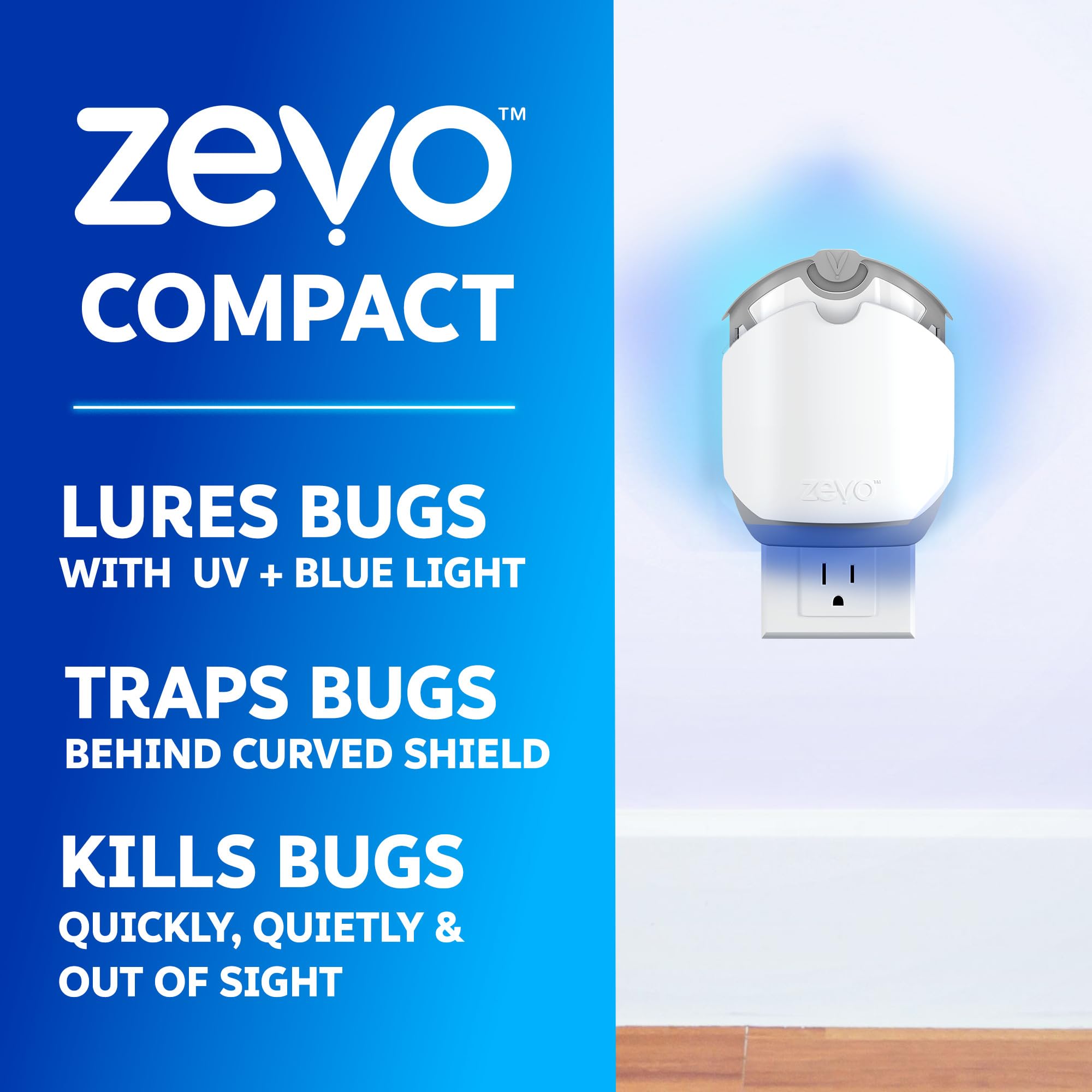 ZEVO detalle de la luz azul que atrae insectos y mejora capturas