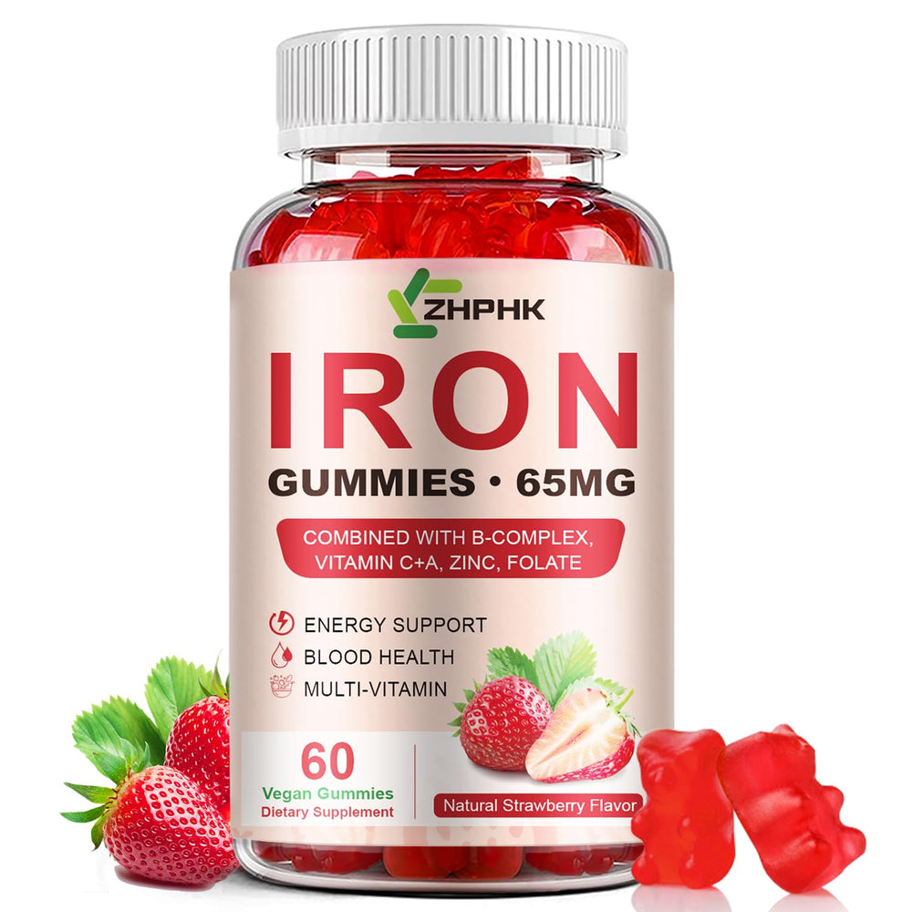 ZHPHK envase frontal de gominolas de hierro muestra dosis y sabor fresa