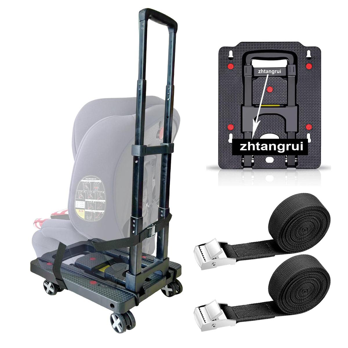 zhtangrui dolly front view showing cart and secure straps for easier travel