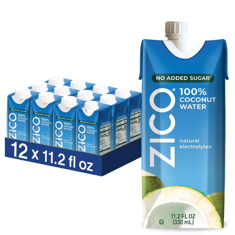 ZICO frontal pack de 12 botellas mostrando envase práctico para hidratación