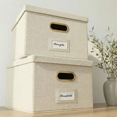 ZICOTO front view showing linen file box set and neat storage benefit