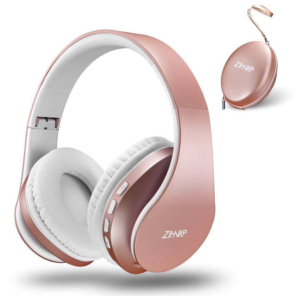 ZIHNIC auriculares frontales rose gold mostrando diseño elegante y beneficio portátil