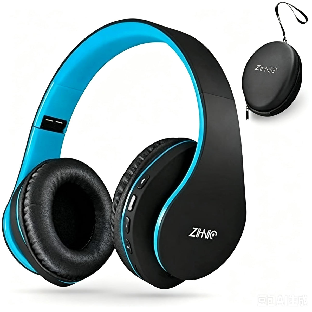 ZIHNIC auriculares frontal negro y azul mostrando diseño elegante y confort