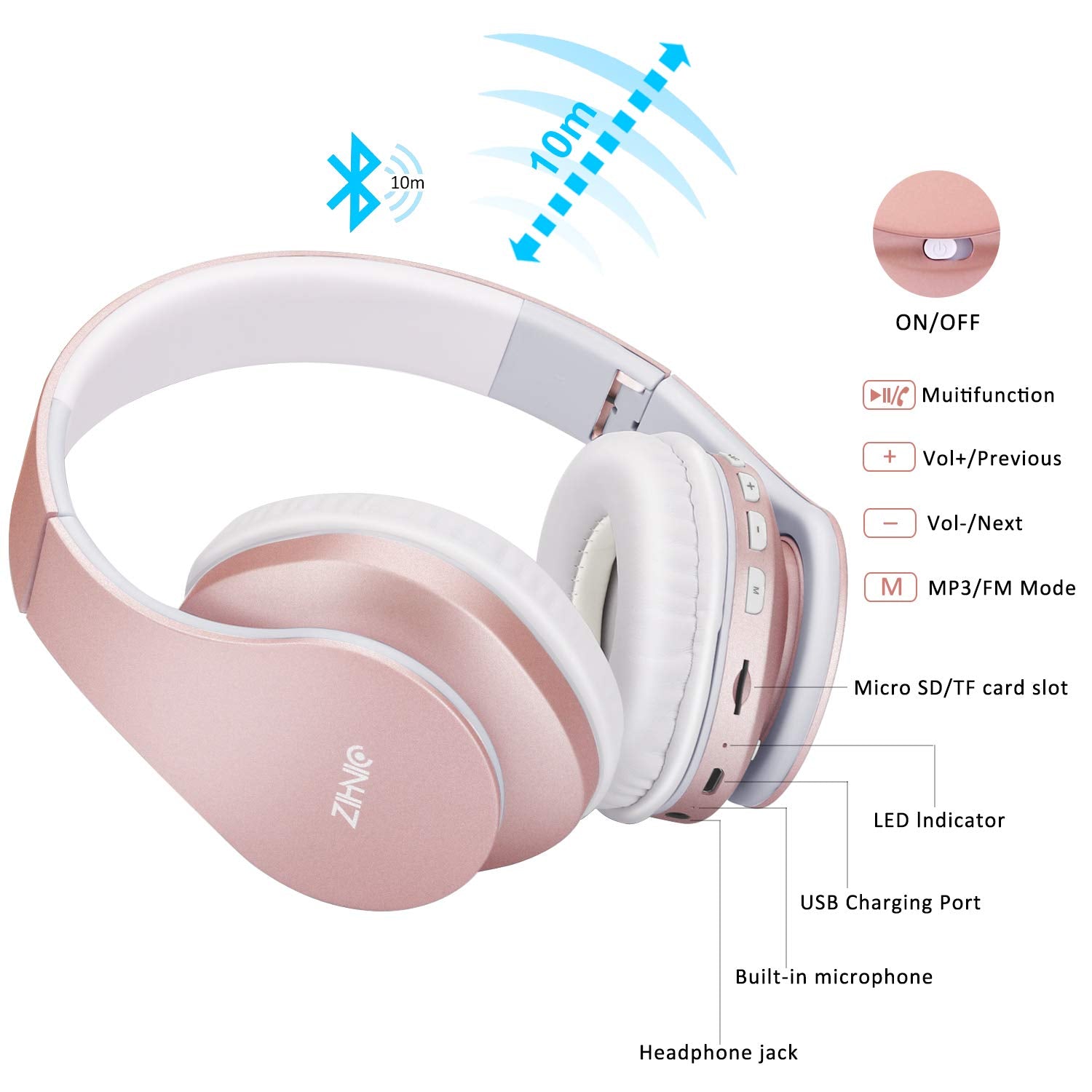 ZIHNIC auriculares en mano mostrando tamaño ligero y fácil llevar