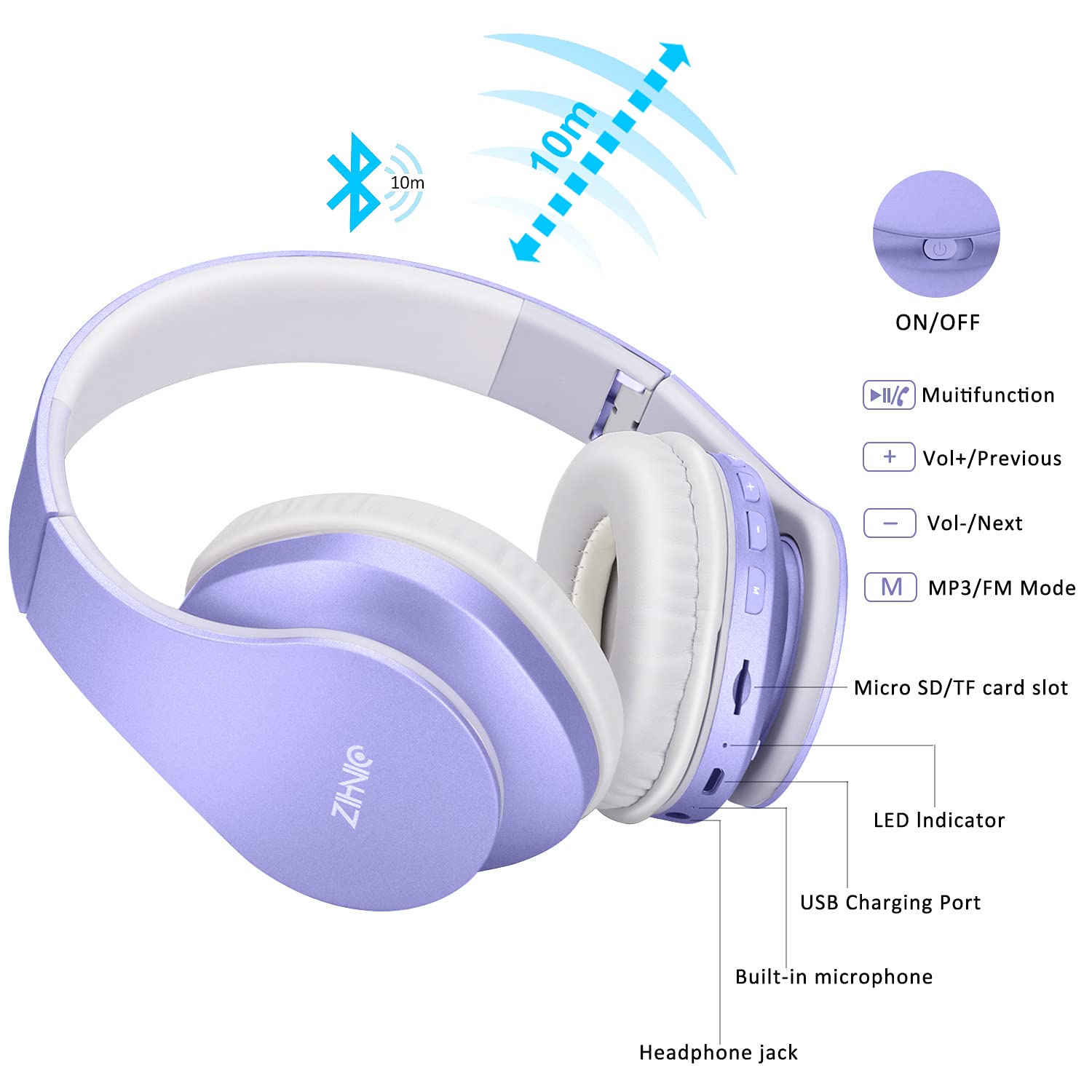 ZIHNIC headphones folded compact for travel and easy storage benefit