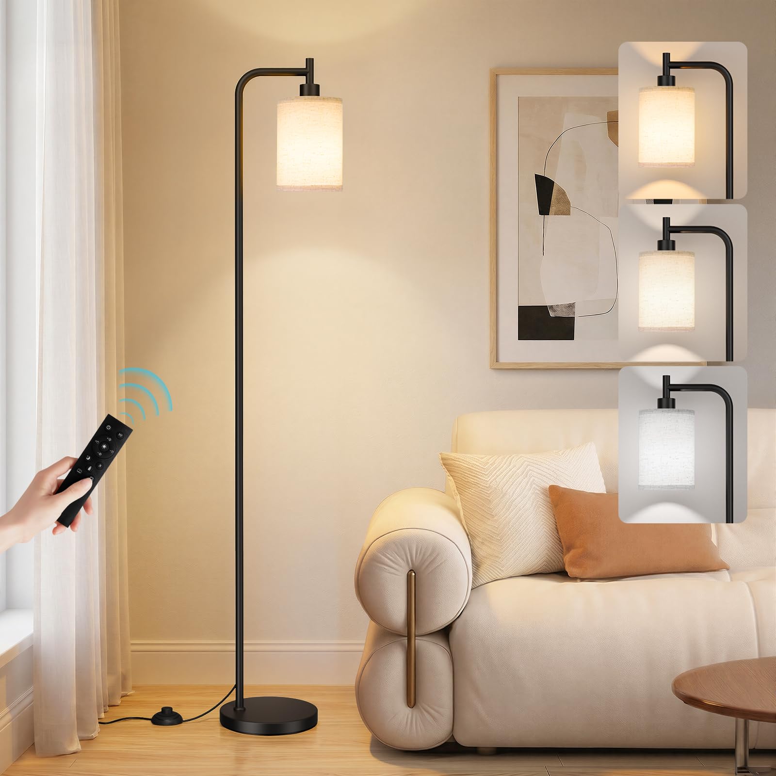 Ziisee lámpara de pie frente mostrando diseño elegante y ahorro de espacio