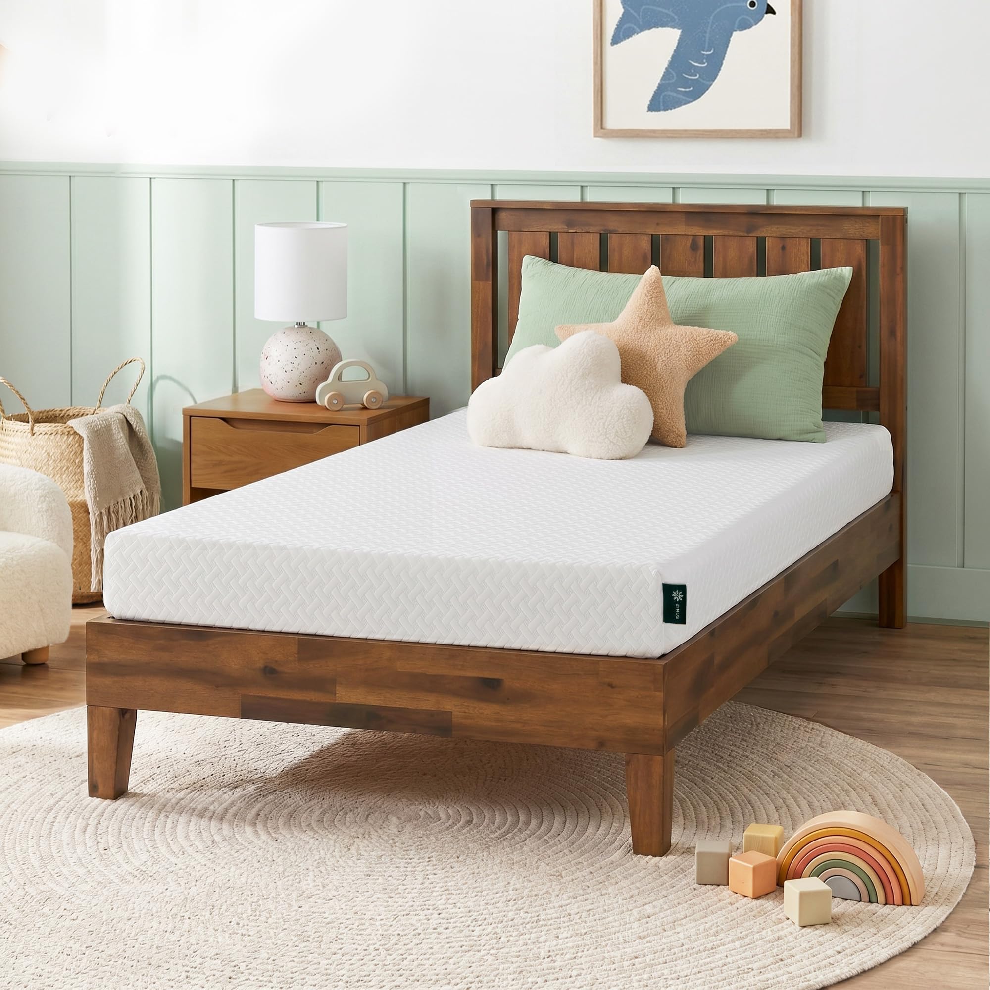 Zinus front view of twin cooling essential mattress showing neat, low-profile design and improved breathability