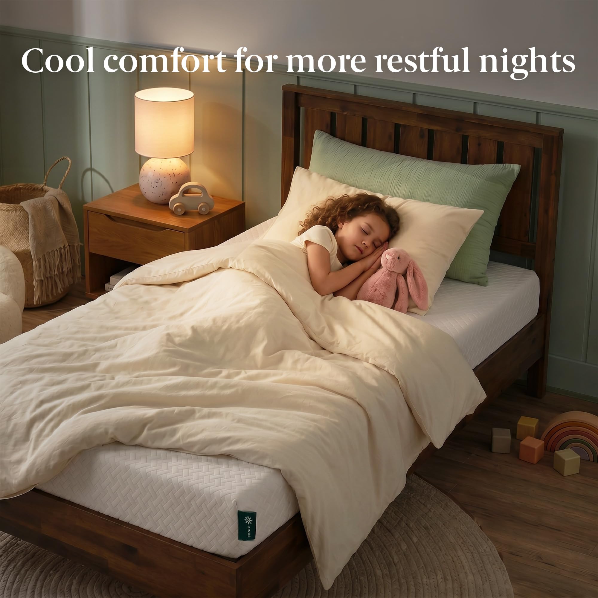Zinus scale comparison with hand to show mattress thickness and lightweight handling benefit