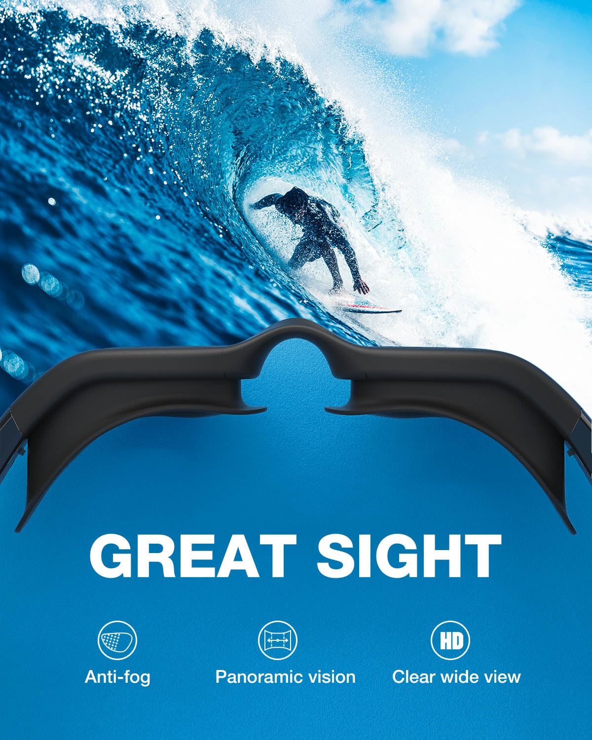 ZIONOR goggles worn by swimmer demonstrating secure fit and visibility