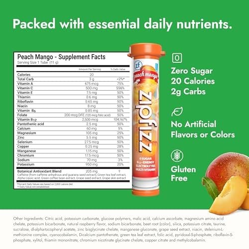 Zipfizz etiqueta con lista de ingredientes y vitaminas para transparencia