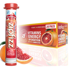 Zipfizz empaque frontal Blood Orange mostrando presentación y beneficios