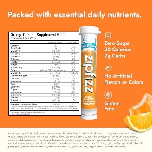 Etiqueta de ingredientes de Zipfizz destacando vitaminas y electrolitos, marca Zipfizz informativa