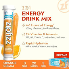 Detalle del polvo Zipfizz Orange Cream mostrando textura fina, marca Zipfizz práctica