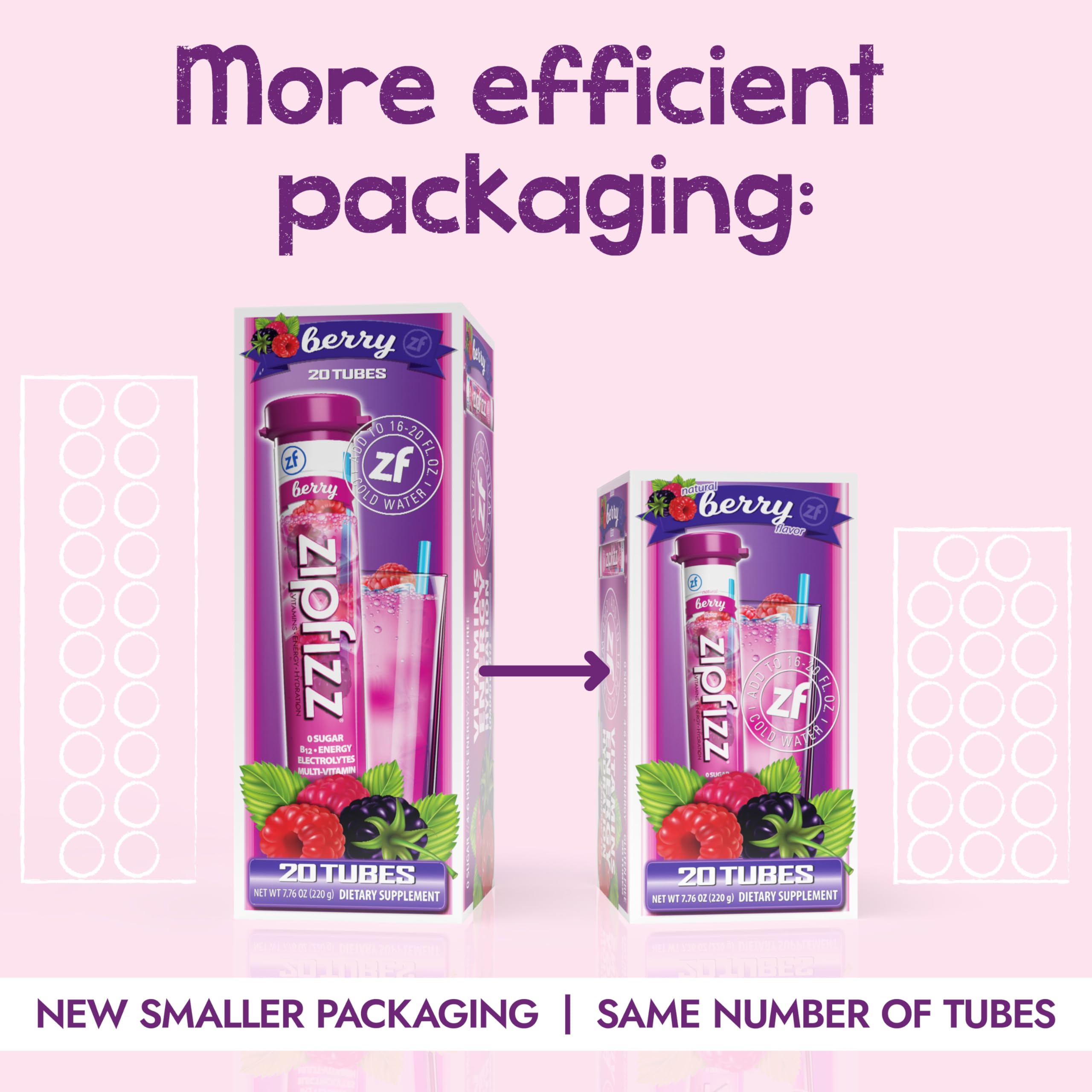 Zipfizz sobre abierto con polvo berry listo para mezclar; conveniencia portátil