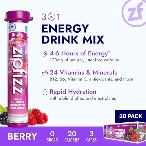 Detalle de la textura del polvo Zipfizz berry resaltando mezcla soluble y sin azúcar