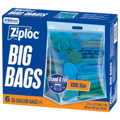 Ziploc bolsa Big Bags frente del empaque mostrando 6 unidades y ventaja de almacenamiento