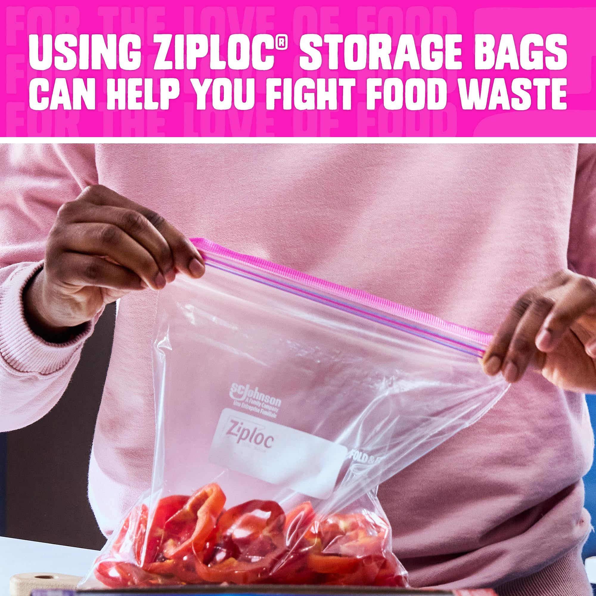 Ziploc comparación de tamaño Gallon junto a objetos cotidianos