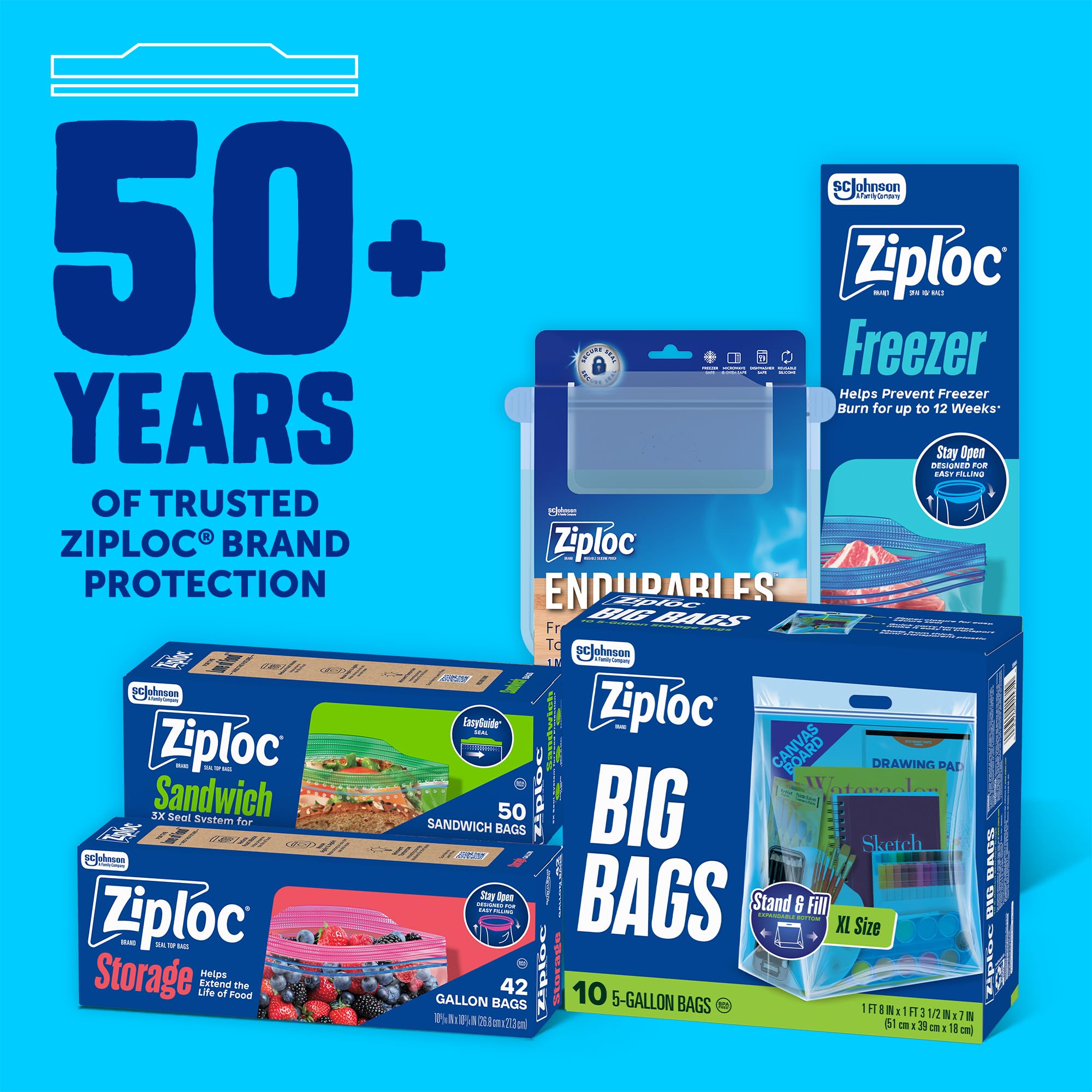 Ziploc bolsa junto a objetos para comparar tamaño y volumen práctico