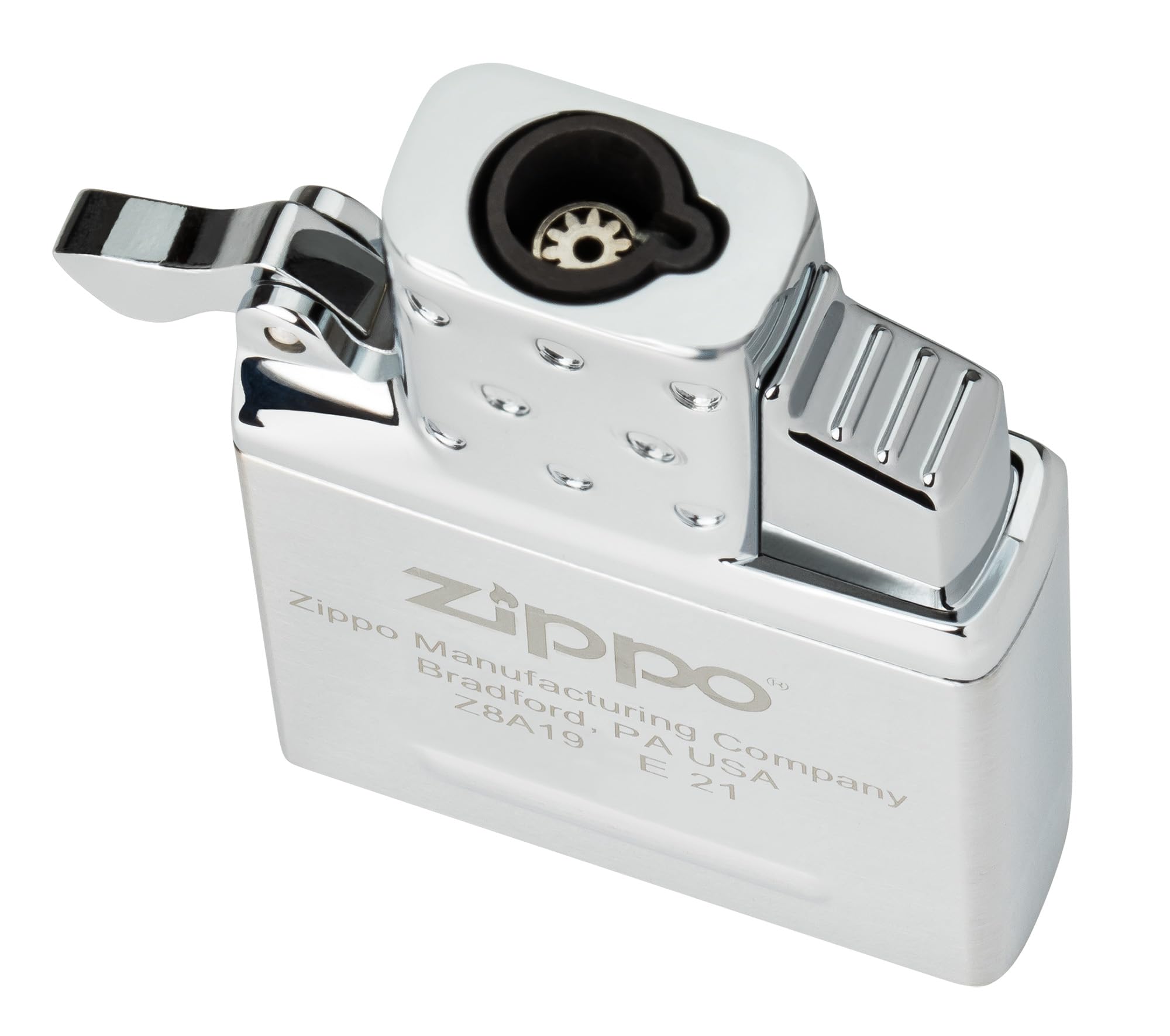 Zippo inserto 65826 frente cromado mostrando diseño y ajuste rápido
