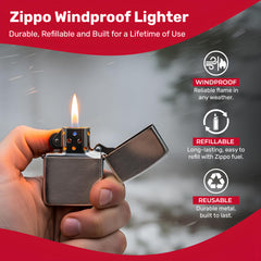 Zippo tapa abierta destacando el cierre y el característico clic