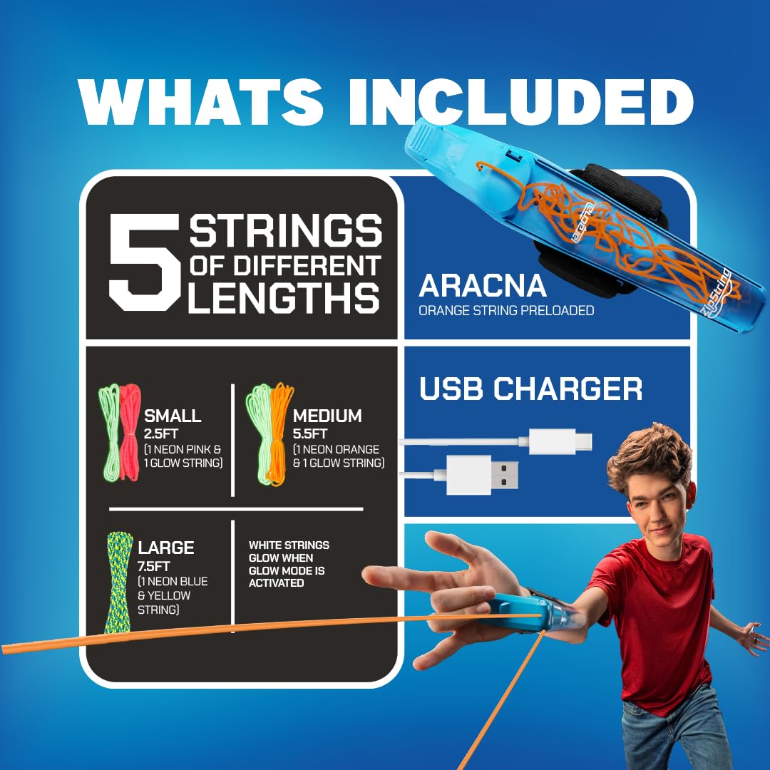 ZipString Aracna label and controls close-up showing easy settings and safety markings