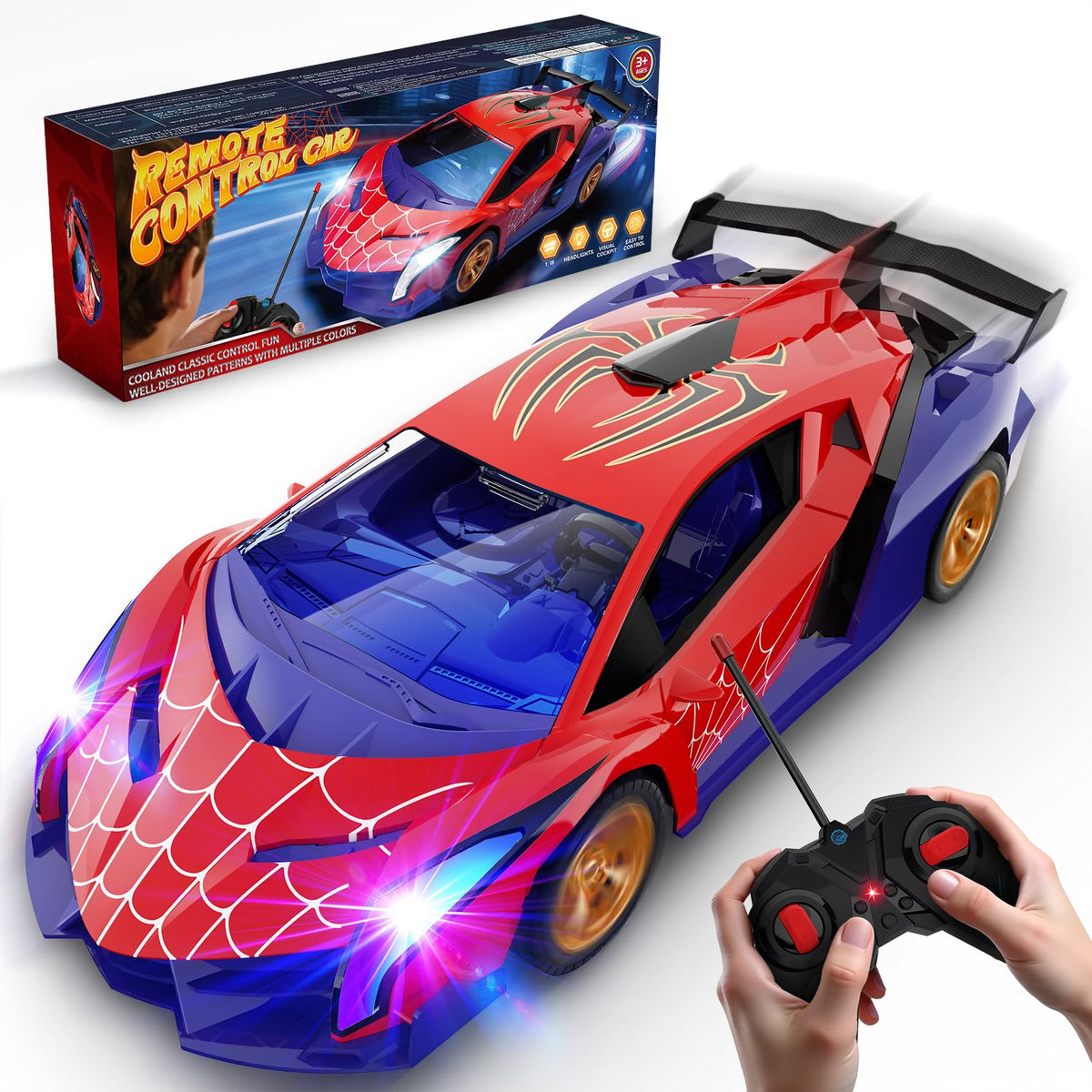 ZIROKAY coche RC vista frontal mostrando diseño araña y atractivo visual