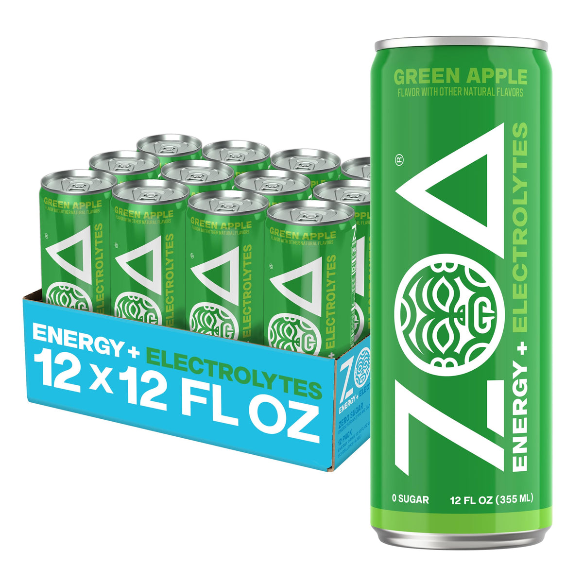 ZOA lata frontal manzana verde mostrando diseño y energía