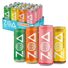 ZOA pack frontal tropical 12 latas mostrando diseño atractivo y conveniencia