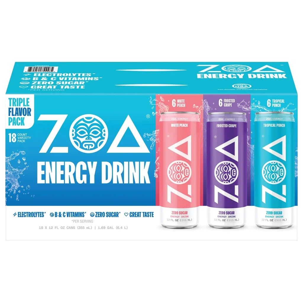 ZOA pack frontal mostrando latas y beneficios visibles