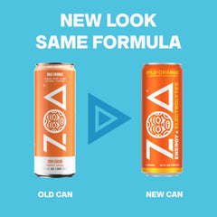 ZOA wild orange poured into glass from open can, showcasing bright color and refreshment