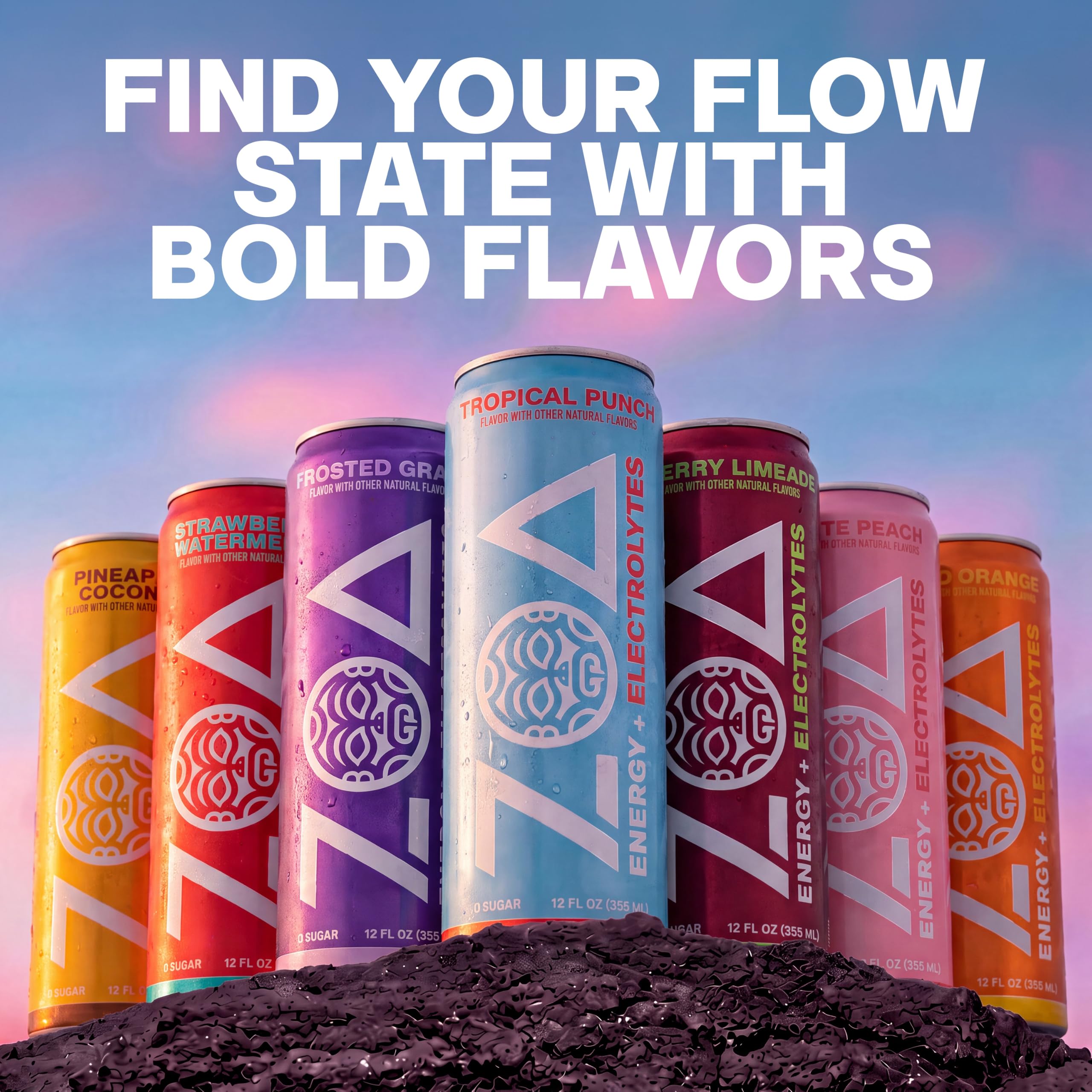ZOA wild orange cans neatly stocked in fridge, showing ready-to-grab convenience