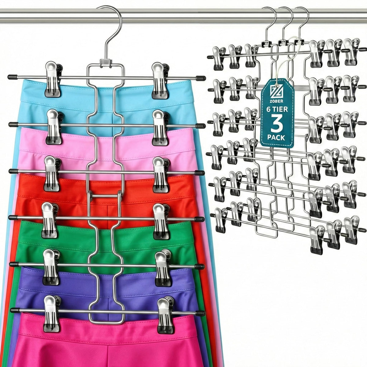 ZOBER percha frontal del paquete mostrando diseño y ahorro de espacio
