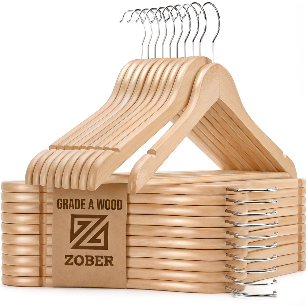 ZOBER percha de madera frontal mostrando diseño y robustez