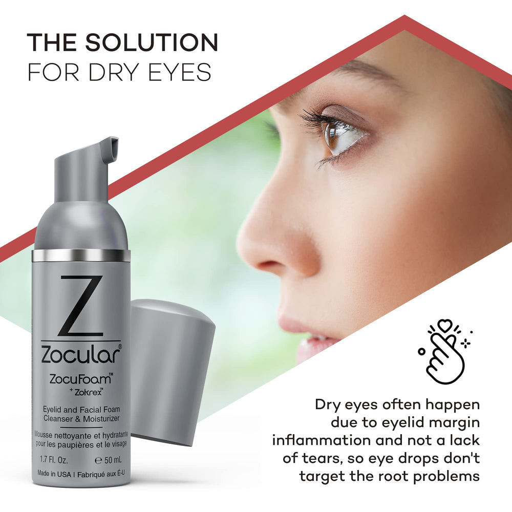 Zocular ZocuFoam en uso sobre borde palpebral mostrando limpieza suave y confort