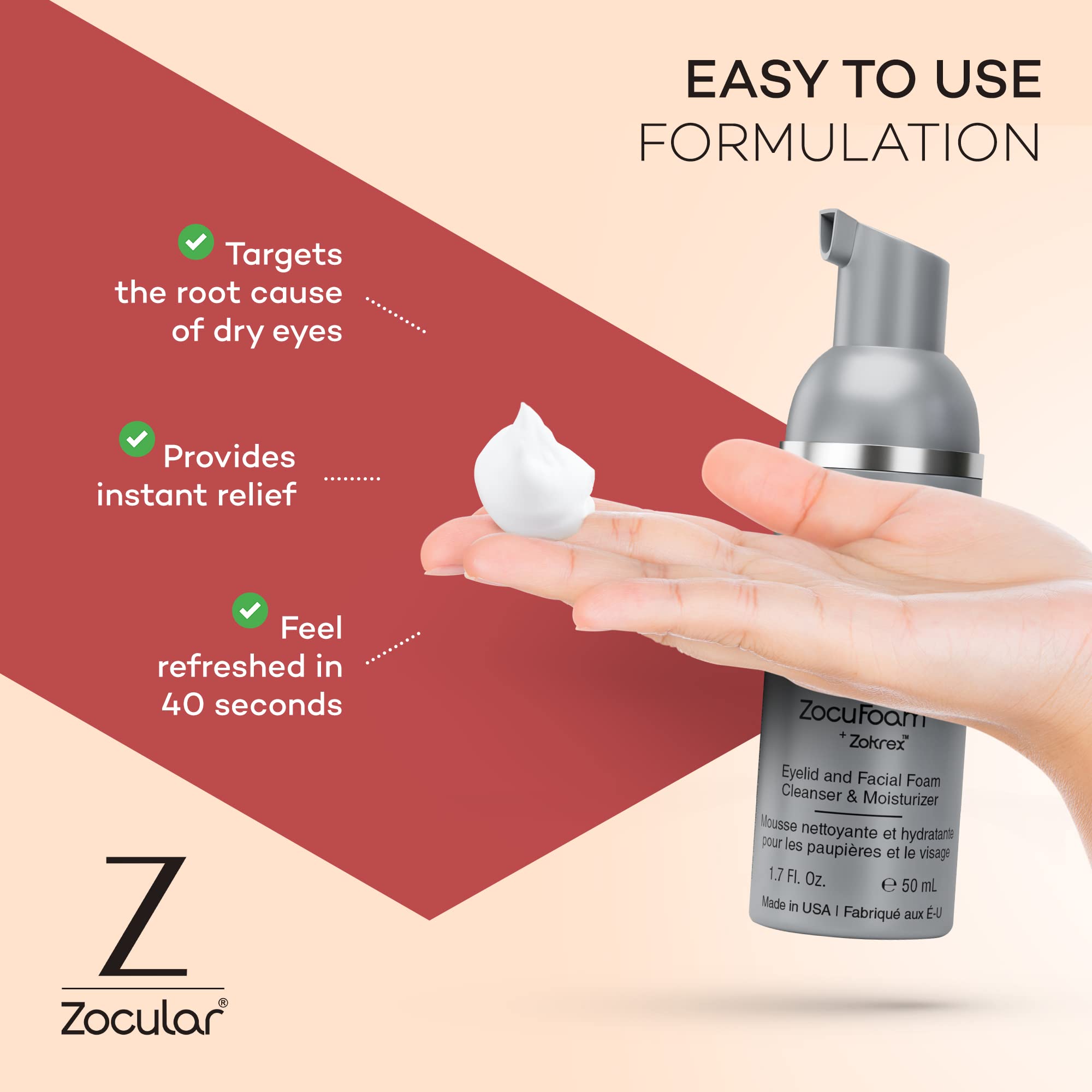 Zocular ZocuFoam junto a una regla para comparar tamaño 50 mL y fácil transporte