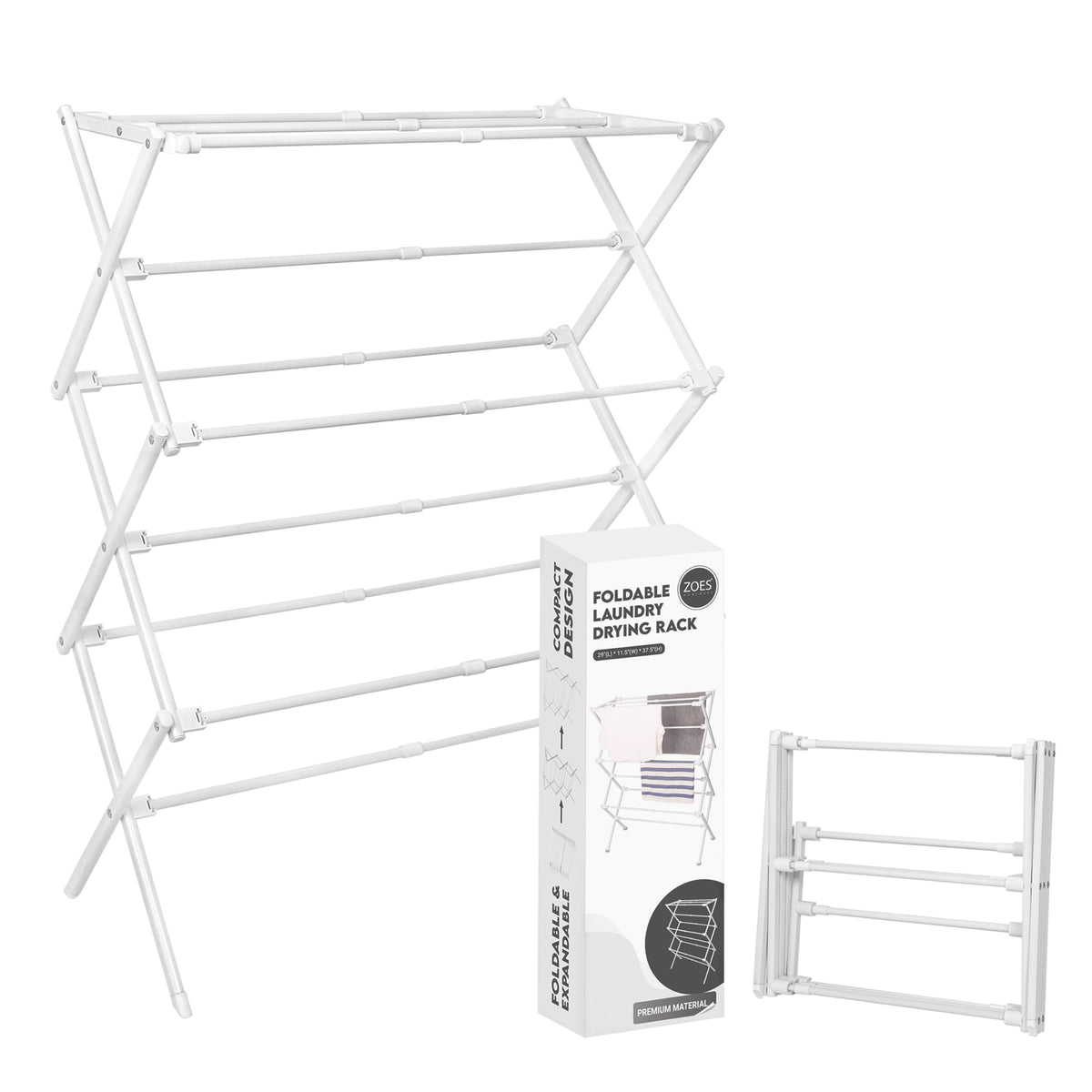 ZOES HOMEWARE tendedero frontal mostrando estructura estable y carga segura