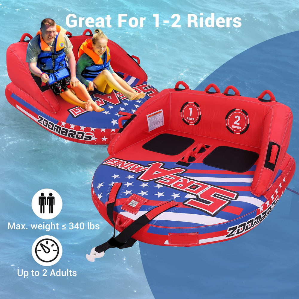 ZOOMBROS inflated tube beside person for size and capacity perspective