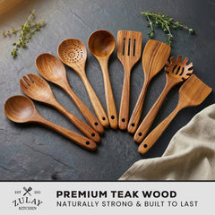 Zulay Kitchen close-up of teak grain and smooth lacquer, shows durability