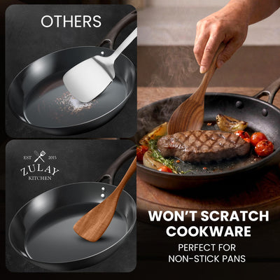 Zulay Kitchen skimmer and slotted turner close-up, drains liquids efficiently